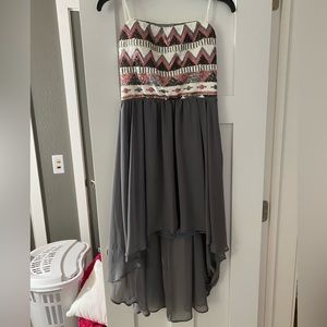 High low strapless dress